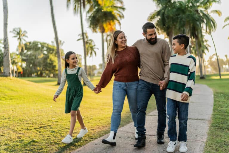 Family chats on a walk